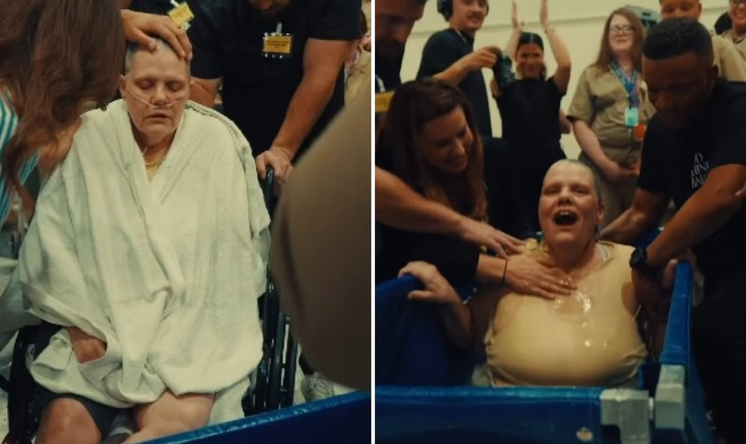 O batismo da mulher na prisão. (Foto: Reprodução/Instagram/God Behind Bars)