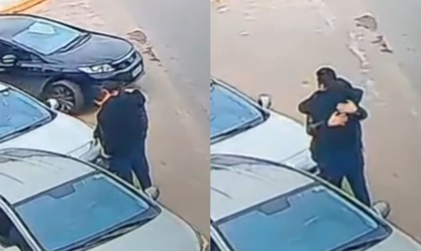 Paulo acolheu e abraçou Eduardo em Santa Catarina. (Foto: Reprodução/Fantástico).