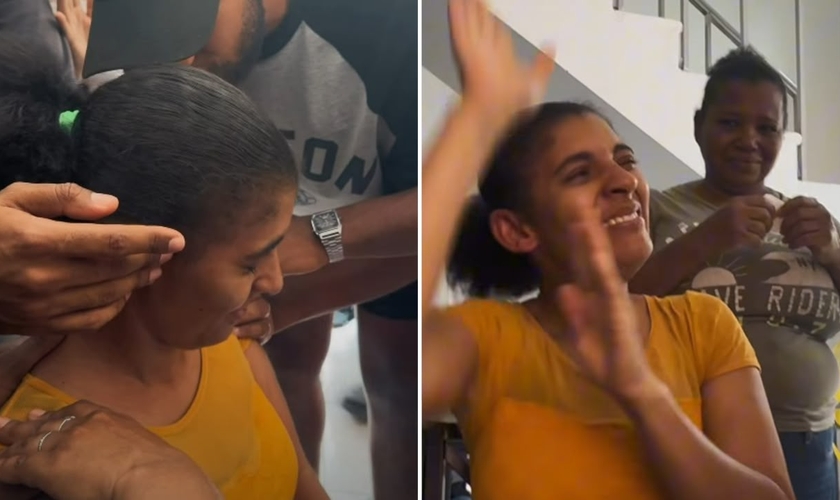 A jovem recebendo as orações. (Foto: Reprodução/Instagram/Vitória Wilbert)