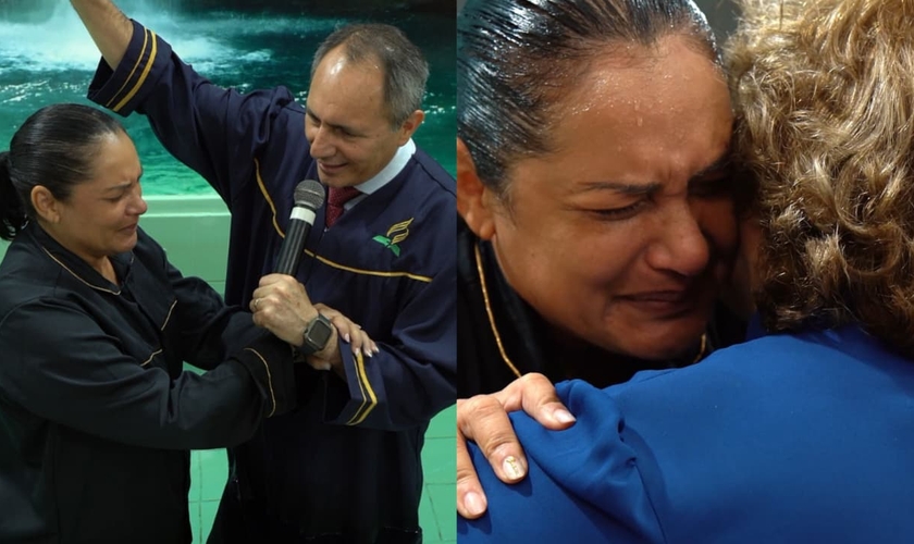 O batismo de Samara na igreja que lhe acolheu. (Foto: Notícias Adventistas/Thiago Silva).