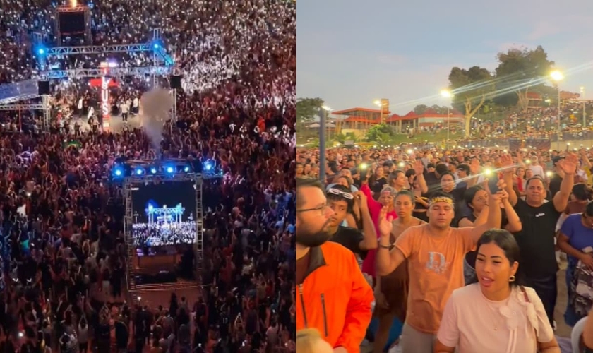 A segunda edição do “Amanhecer” atraiu mais de 80 mil pessoas na Praia da Ponta Negra. (Foto: Instagram/surfhouse_floripa/Instagram/gospelmente).