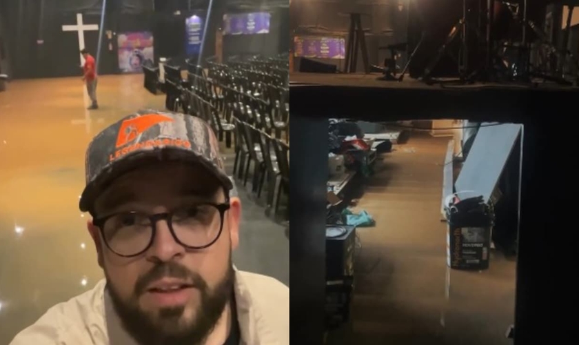O templo da Atos Church foi alagado parcialmente.(Foto: Reprodução/Instagram/_atoschurch).