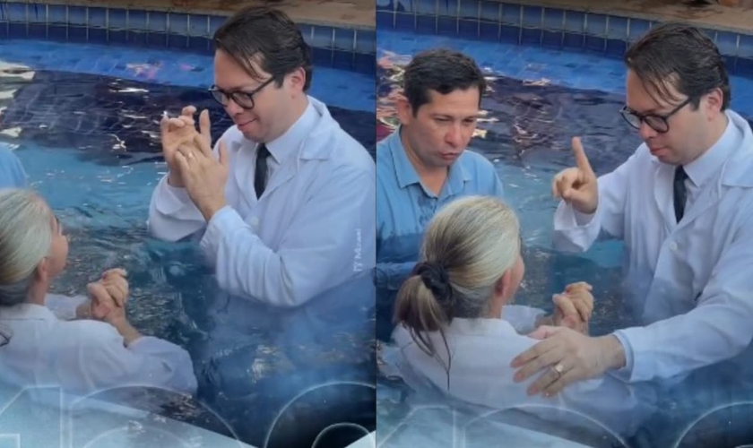 O pastor Spurgeon Damasceno tornou a cerimônia acessível com Libras para a surda. (Foto: Reprodução/Instagram/ieadvoficial).