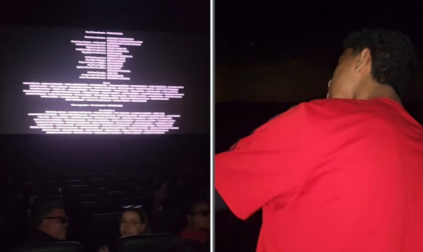O jovem pregando dentro do cinema. (Foto: Reprodução/Instagram/Vinih Amorim)