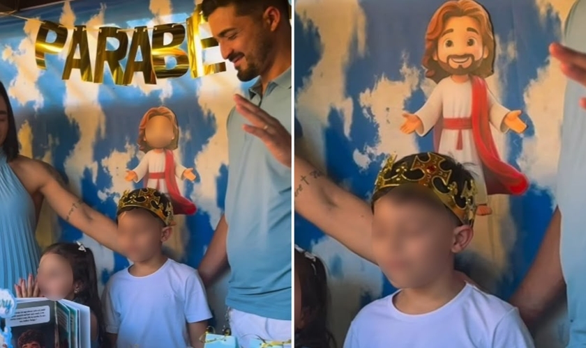 Henry Lucca orando em seu aniversário. (Foto: Reprodução/Instagram/Mel Pedrosa)