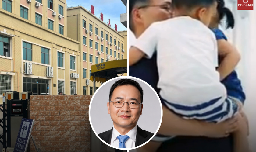 Prisão onde o pastor Liu Zhenbin está detido e imagem dele com seus filhos antes da prisão. (Captura de tela/ChinaAid)