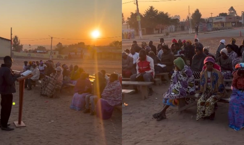 Os cristãos se reúnem em um local ao ar livre para o estudo bíblico. (Foto: Reprodução/Instagram/natalinopolycarpo).