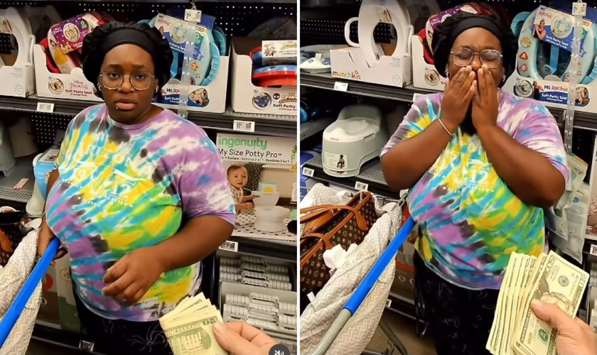 A mulher emocionada no mercado. (Foto: Reprodução/Instagram/Bob Schober)