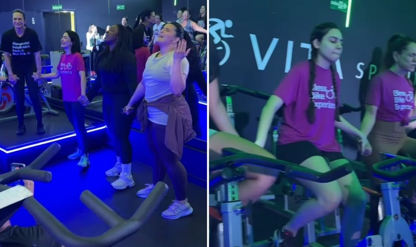 As aulas durante o momento de adoração. (Foto: Reprodução/Instagram/Bless Bike)