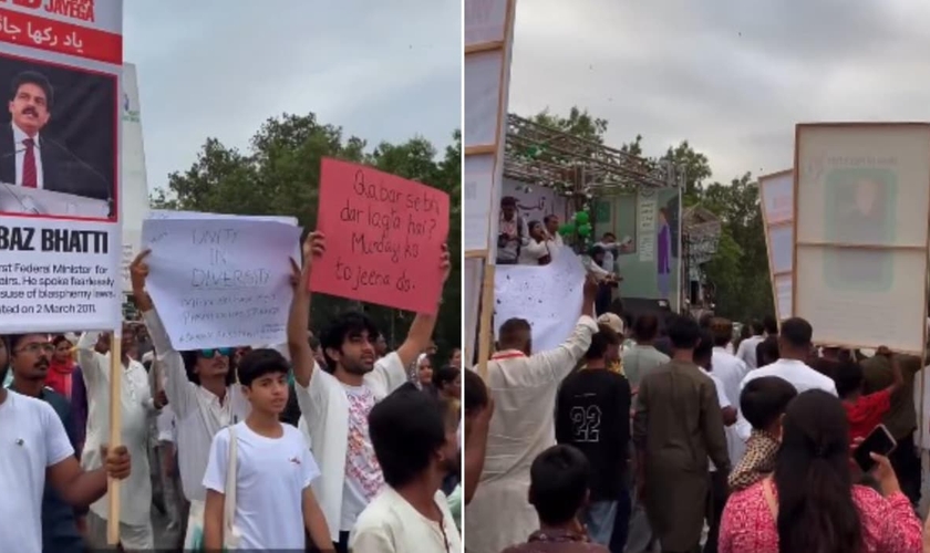 Os manifestantes marcharam pedindo igualdade e liberdade para minorias religiosas. (Foto: Reprodução/Instagram/Dawn Today).
