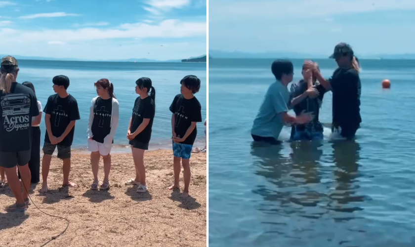 Oito jovens foram batizados nas águas do Lago Biwa durante acampamento cristão no Japão. (Captura de tela/Instagram/gospelsamurai)