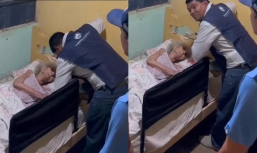 A idosa acenou com o dedo para aceitar Jesus. (Foto: Reprodução/Instagram/ieadpe_venturosa).