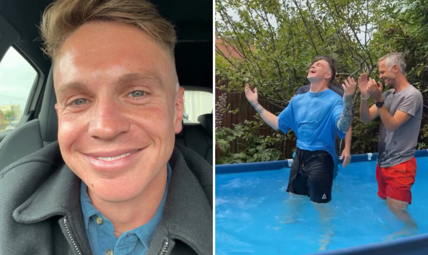 Joe Weller após anunciar sua conversão e durante seu batismo. (Foto: Captura de tela/Instagram/joeweller)