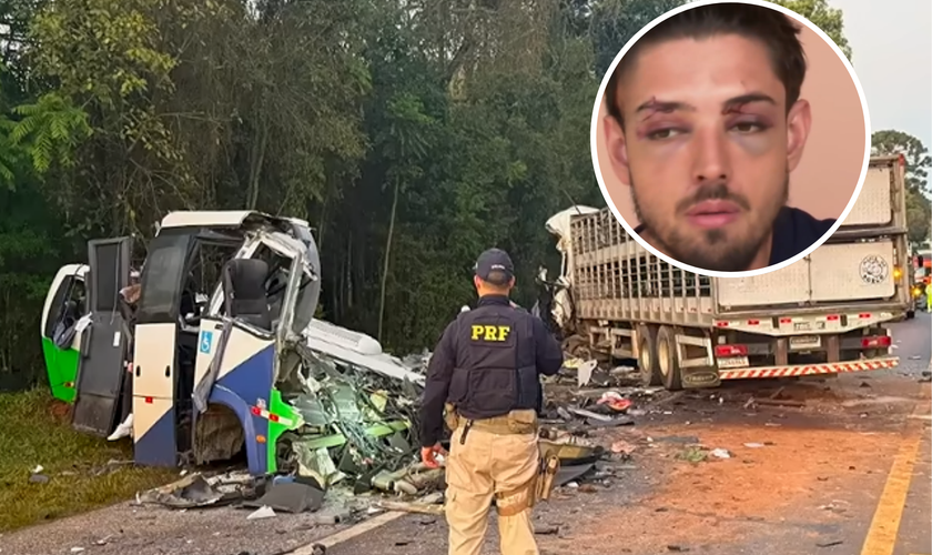 João Miguel Pereira foi um dos cinco sobreviventes do acidente que deixou 23 mortos no Paraná. (Captura de tela/YouTube/Jovem Pan)