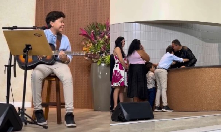 Benjamin se emocionou ao ver o pai sendo batizado. (Foto: Reprodução/Instagram/anaisavieli).