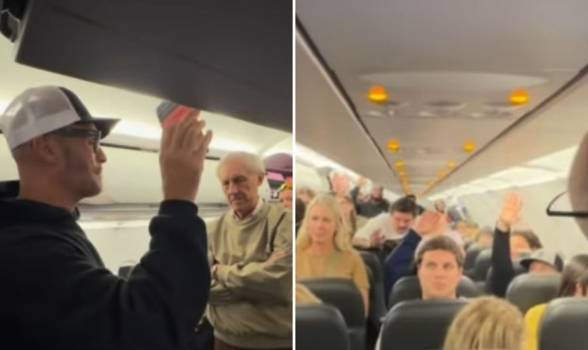 Scott McNamara pregando no avião. (Foto: Reprodução/Instagram/Scott McNamara)