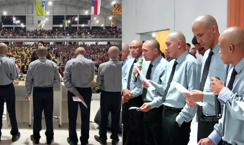 Os presos louvaram em um coral no evento. (Foto: Reprodução/YouTube/AD Bragança PA).