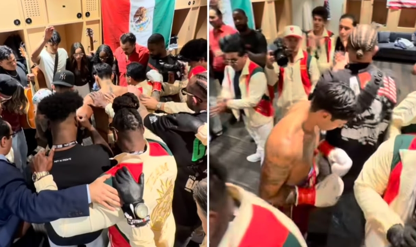 Ryan Garcia recebendo oração da equipe. (Foto: Reprodução/Instagram/Ryan Garcia)