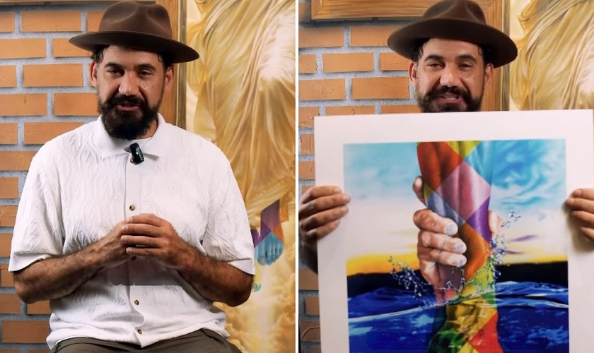 Kobra falando sobre a inspiração por trás de “A Mão de Deus”. (Foto: Reprodução/Instagram/Eduardo Kobra)