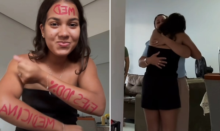 Maria Clara contando para a mãe que passou em Medicina. (Foto: Reprodução/Instagram/Maria Clara Lins)