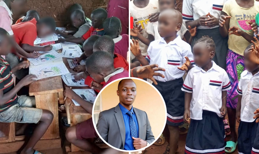 Crianças atendidas pelo King Jesus Bright Orphanage, em Uganda. Em destaque, o Pr. Sila Simali, responsável pela missão. (Foto: Arquivo pessoal)