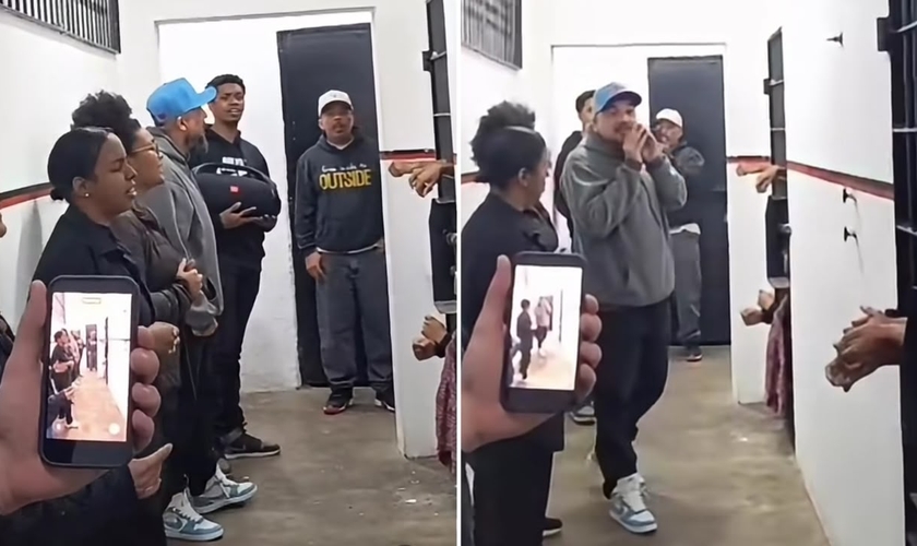 Mano Reco ministrando o Evangelho na prisão. (Foto: Reprodução/Instagram/Denison Vertelo)