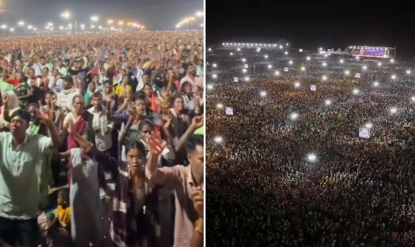 Uma multidão participou do Festival de Oração Jharkhand. (Foto: Reprodução/YouTube/Ankit Sajwan Ministries/Reprodução/Instagram/foljchurch).