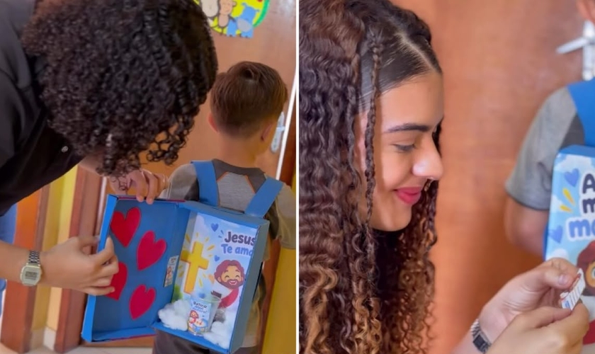 Samuel Ferreira surpreendeu ao chegar à escola com a mochila. (Foto: Reprodução/Instagram/Cynthia Ferreira)