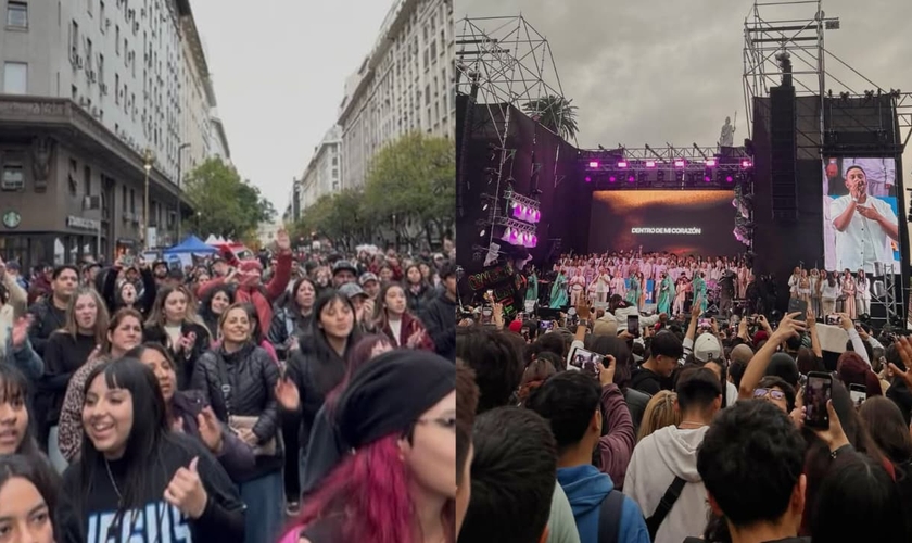 Uma multidão se reuniu no centro de Buenos Aires para adorar. (Foto: Instagram/gustavo_rodri23/Instagram/victoriamachuca53_).