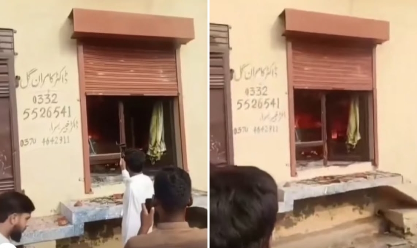 A propriedade de Masih foi completamente destruída pelas chamas. (Foto: Reprodução/Facebook/SOS Chrétiens d’Orient)