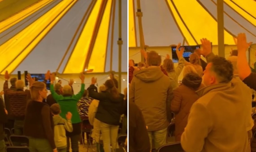 Momentos de adoração na tenda em Tiel, na Holanda. (Foto: Reprodução/Facebook/Mark Waardenburg)