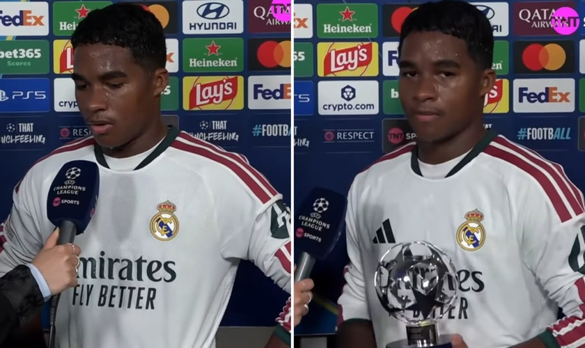 Endrick em entrevista pós-jogo. (Foto: Reprodução/YouTube/TNT Sports Brasil)