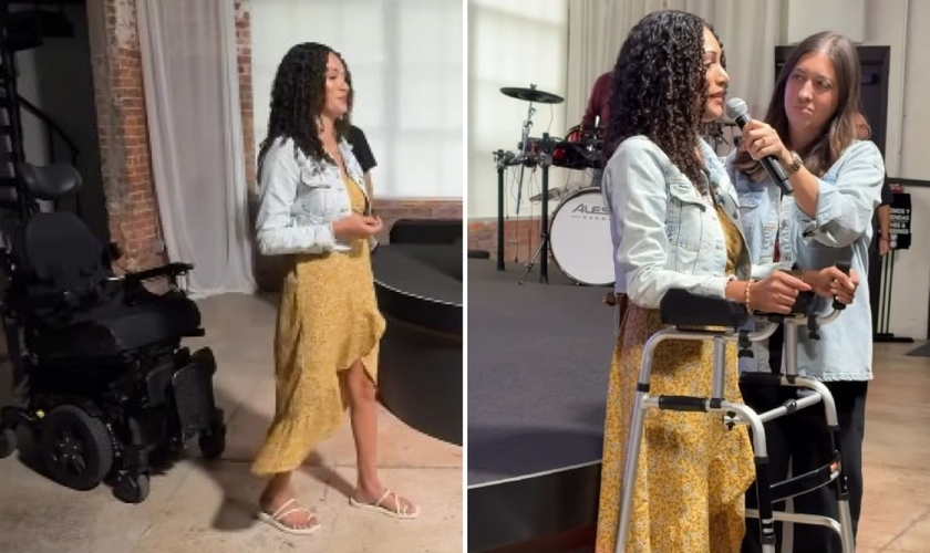 Alexya testemunhando na igreja. (Foto: Reprodução/Instagram/Alexya Hernández)