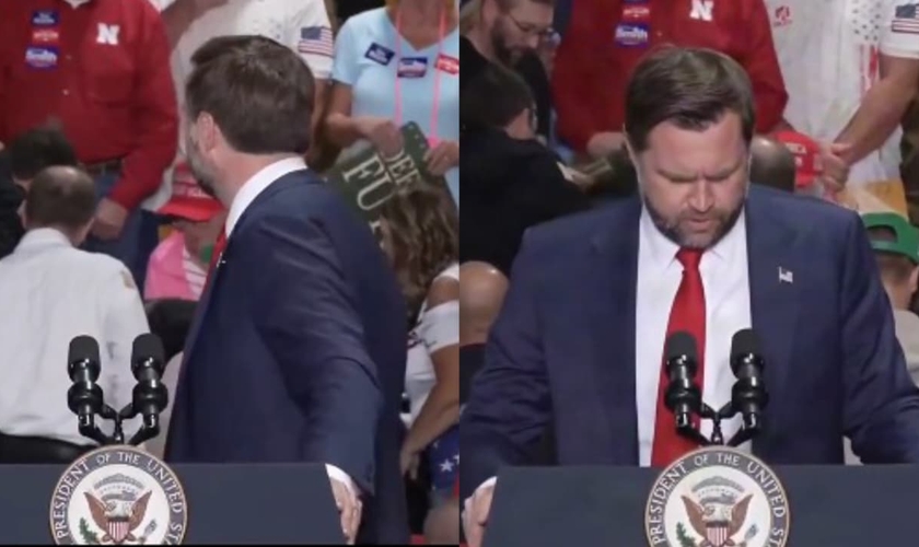 JD Vance fez a oração do Pai Nosso com a multidão. (Foto: Reprodução/Instagram/Fox News).