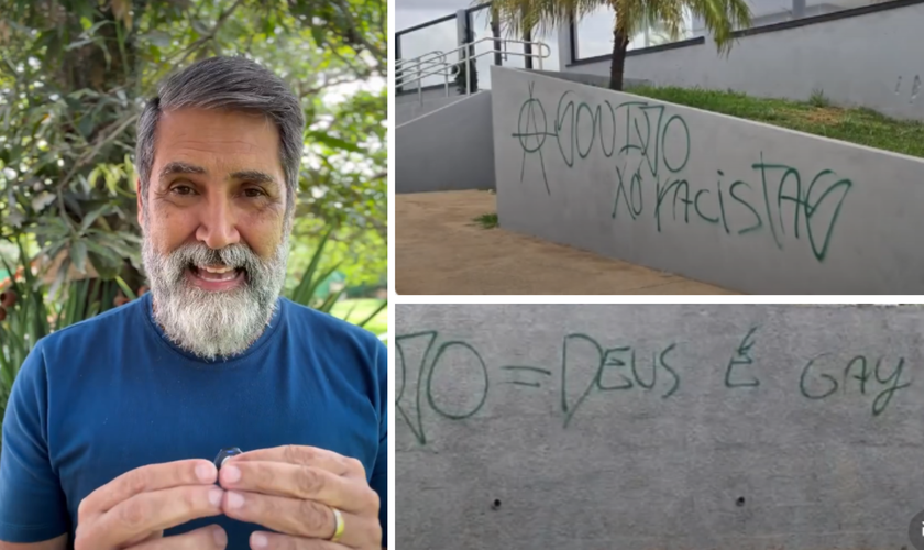 Pastor Wilber Batista denuncia pichações ofensivas nas paredes da igreja Núcleo da Fé Noroeste, em Brasília. (Captura de tela/Instagram/ibi_batista)