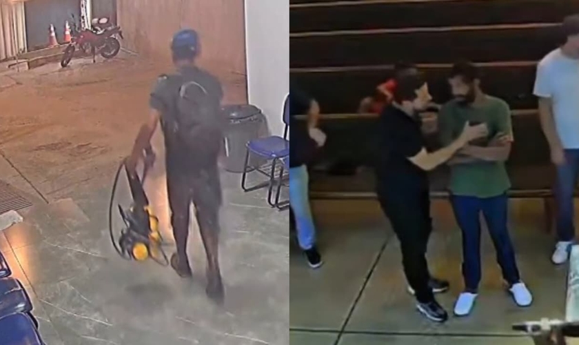 O suspeito foi flagrado furtando uma lavadora de alta pressão no pátio da igreja. (Foto: Reprodução/Instagram/pralencarandrade).