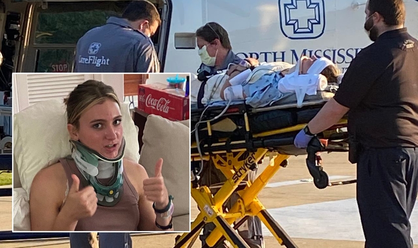 Hannah Locks quebrou seu pescoço e teve que ser encaminhada de helicóptero para uma cirurgia de emergência nos EUA. (Foto: Arquivo pessoal/Montagem Guiame)