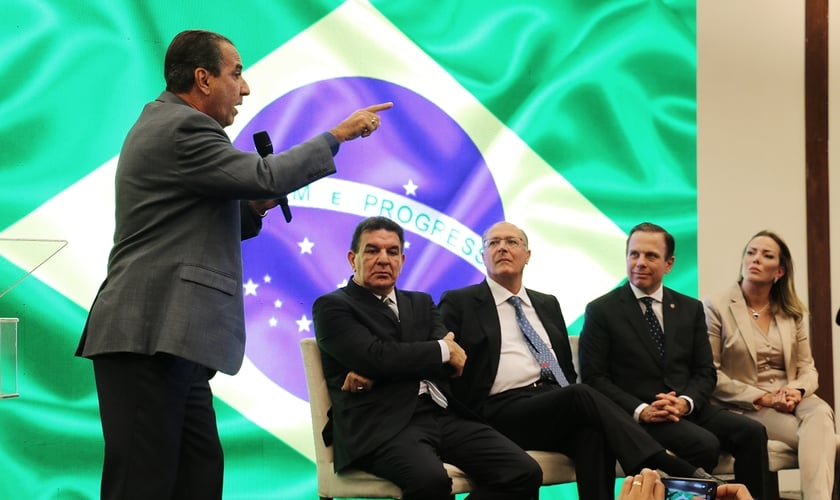 O pastor direcionou seu discurso na Expo Cristã às autoridades de São Paulo. (Foto: Guiame/Marcos Paulo Corrêa)