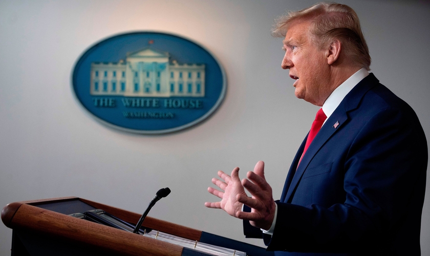 Presidente americano Donald Trump em coletiva de imprensa sobre coronavírus. (Foto: Jim Watson/AFP via Getty Images)