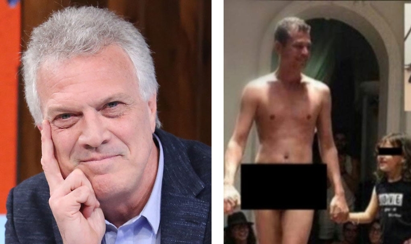 Pedro Bial (esquerda) e performance de homem nu com crianças no MAM (direita). (Imagem - Edição: Guiame)