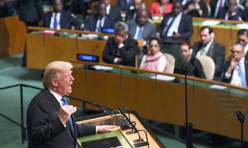 Presidente americano Donald Trump durante discurso na Assembleia Geral da ONU. (Foto: Jewel Samad/AFP/Getty Images)