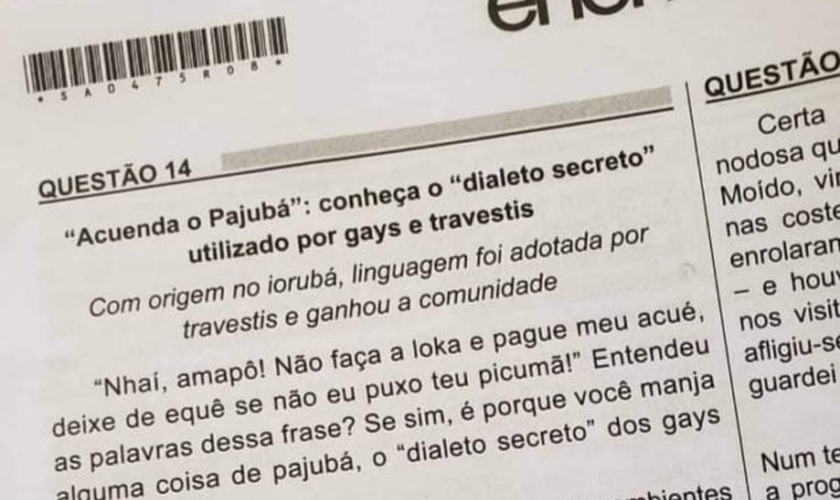 Questão do Enem abordou 'dialeto secreto dos gays e travestis'. (Foto: Reprodução)