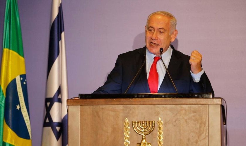 Primeiro-ministro de Israel, Benjamin Netanyahu, em encontro com a comunidade judaica e amigos cristãos de Israel, no Rio. (Foto: Tânia Rêgo/Agência Brasil)