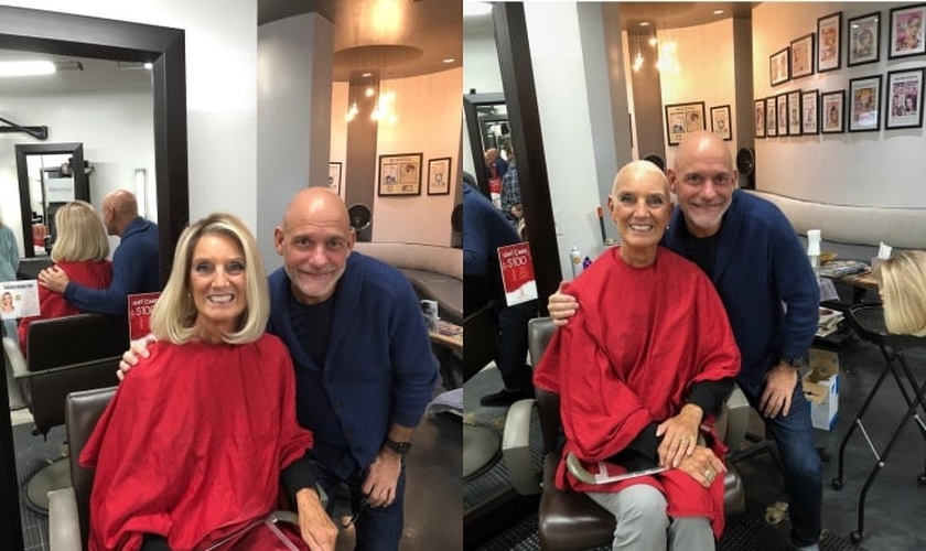 Após começar a perder o cabelo em razão das sessões de quimioterapia, Anne Graham Lotz decidiu raspá-lo no salão de seu amigo, Doug David. (Imagem: annegrahamlotz.org)