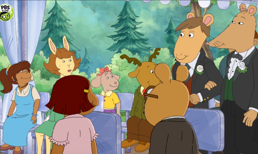 No primeiro episÃ³dio de sua 22Âª temporada, a sÃ©rie de desenhos "Arthur" exibiu a cena de um casamento gay. (Imagem: PBS - ReproduÃ§Ã£o)