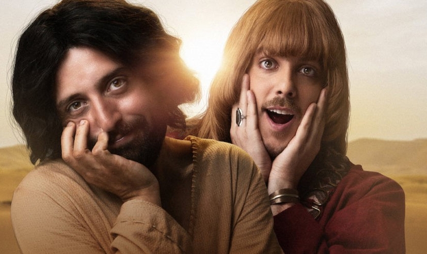Gregório Duvivier (esquerda) e Fábio Porchat (direita) interpretam respectivamente Jesus e o diabo no novo filme do Porta dos Fundos. (Imagem: Netflix)