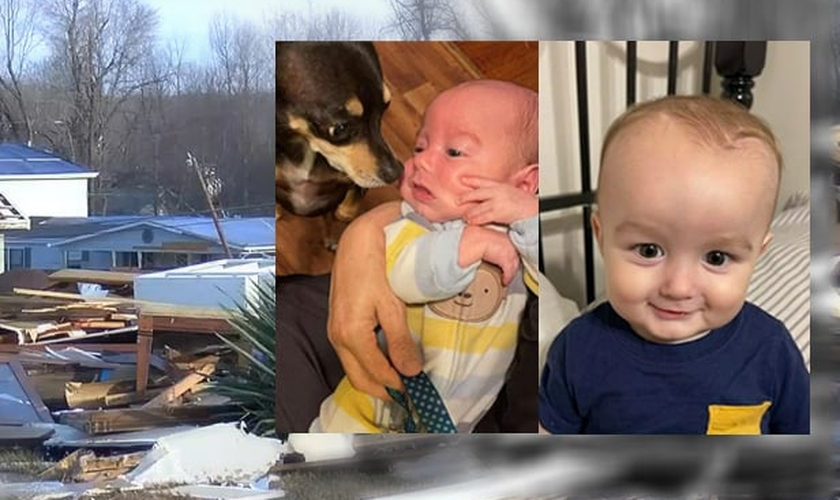 Kaden e Dallas, de 15 e 3 meses, sobreviveram ao tornado. (Foto: Captura de tela/WFIE-TV)
