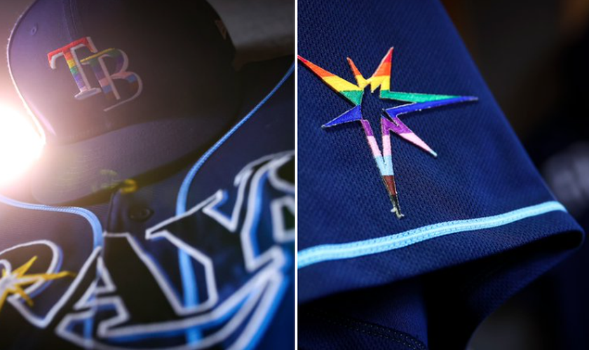 O time confeccionou camisetas e bonés com o logo do arco-íris. (Foto: Tampa Bay Rays/Twitter)