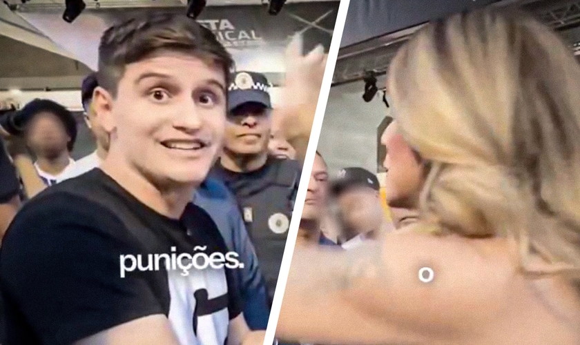 Discussão entre o vereador Lucas Pavanato e uma mulher trans durante gravação que repercutiu nas redes sociais. (Captura de tela/Instagram/Lucas Pavanato)