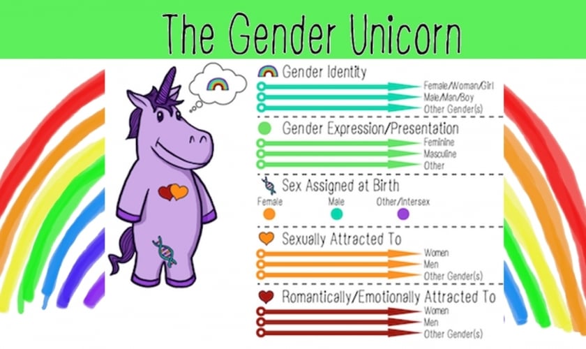 'Unicórnio do gênero' é o mascote de um programa que visa promover a ideologia de gênero nas escolas. (Foto: keepmyncsafe)
